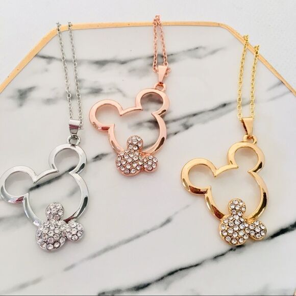 Disney Crystal Double Mickey Mouse Head Necklace NWT - Picture 3 of 8